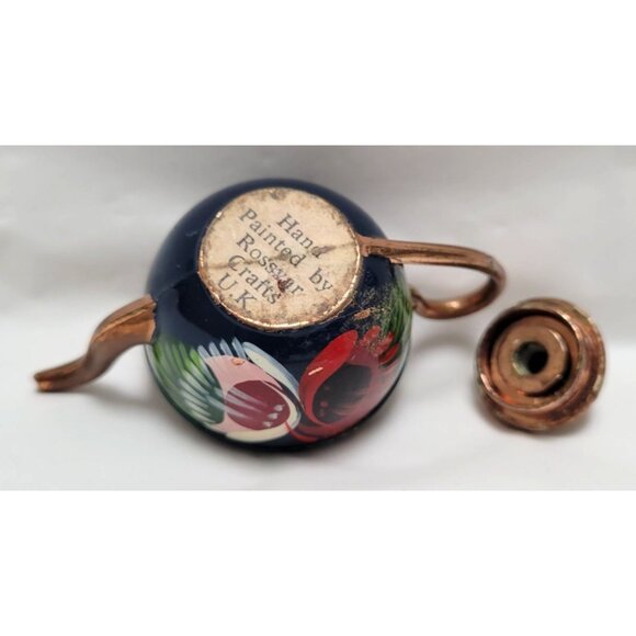 Vintage Miniature Copper Enamel Hand Painted Metal Teapot Floral Design - Picture 9 of 9